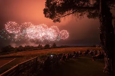 a crowd of people watching fireworks in a field at L'écrin de la Cité, Grand Panorama, vue unique sur les remparts de Carcassonne in Carcassonne