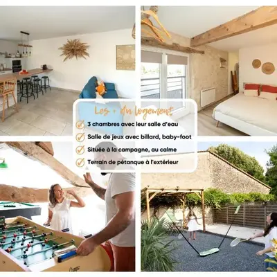 Maison de campagne 6 pers salle de jeux & pétanque