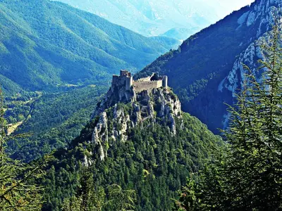 a castle on the top of a mountain at LA BOULZANE in Puilaurens