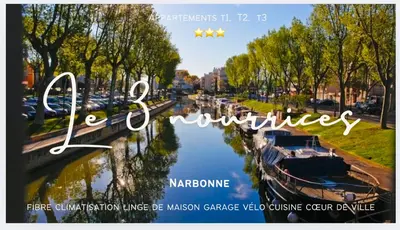 a poster of a river with a city at Le trois nourrices in Narbonne