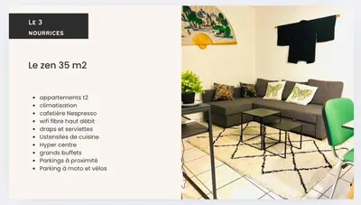 a living room with a couch and a table at Le trois nourrices in Narbonne