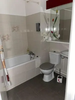 a bathroom with a toilet and a tub and a sink at Bel Hotel Restaurant la Gentilhommière in Trèbes