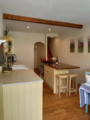 a kitchen with a sink and a counter top at L'Oustal des amis in Belcaire