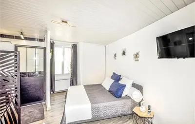 a bedroom with a bed and a flat screen tv at 1 Bedroom Stunning Home In Bélesta in Bélesta