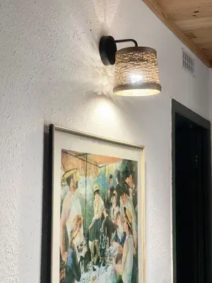a picture of a painting on a wall with a light at Chez-YU in Carcassonne