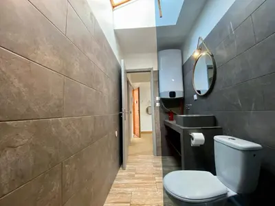 a bathroom with a toilet and a sink and a mirror at L'Aigle d'or - Vue cité médiévale in Carcassonne