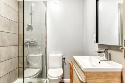 a bathroom with a shower and a toilet and a sink at Le Cocon / Free Parking / Wifi / Netflix in Carcassonne