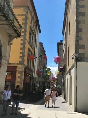 a group of people walking down a street at La Rosela de la Cité in Palaja