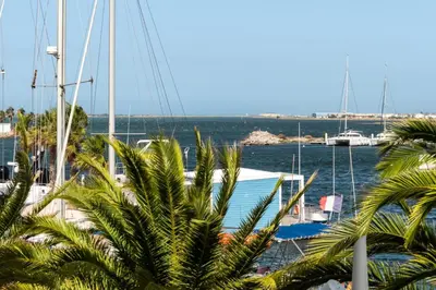 a view of a marina with boats in the water at Studio cabine Viktoria in Gruissan