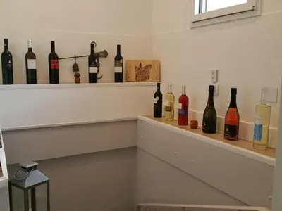 a bunch of bottles of wine sitting on a shelf at Horizon Caramany : un havre de douceur, vue lac ! in Caramany