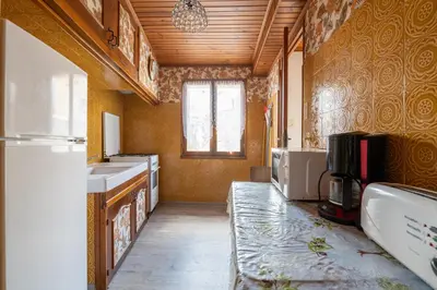 a kitchen with a refrigerator and a sink in it at Maison accueillante avec jardin à Albas in Albas