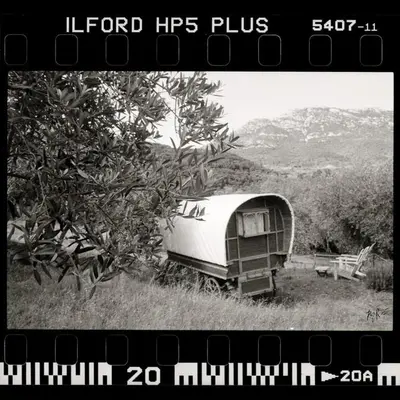 a black and white photo of a boat in a field at Le Camping de Cucugnan in Cucugnan