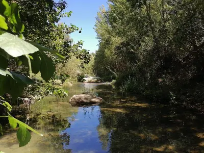 a river with trees on the side of it at Villa Ripaud Chambre d'Hôte in Villesèque-des-Corbières