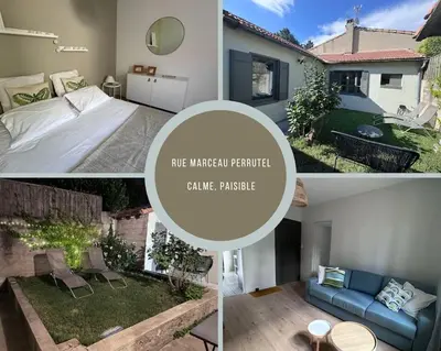 a collage of three pictures of a house at Le Marceau - Maison climatisée avec jardin in Carcassonne