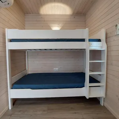 two bunk beds in a room with a ceiling at Lodge d'Œnotourisme avec vue imprenable ! in Vingrau