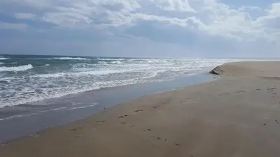 a sandy beach with the ocean in the background at Gîte dans ancienne bergerie en pleine garrigue in Fraissé-des-Corbières