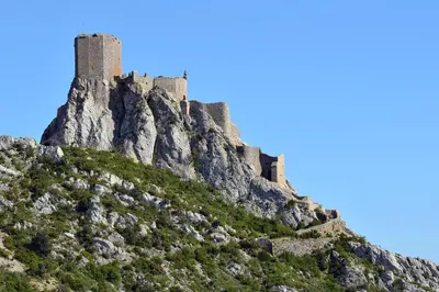 a castle on top of a mountain at le balcon in Camps-sur-lʼAgly