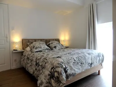 a bed in a bedroom with two pillows on it at Les treilles d'en Peyre in Nogaret