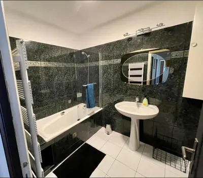 a bathroom with a sink and a bath tub and a mirror at Très grand appartement à 10 min à pied du centre in Castres