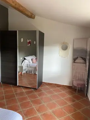 an overhead view of a kitchen with a staircase at Gite a la ferme avec jacuzzi et sauna in Villefloure