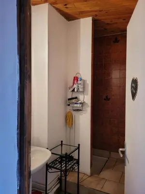 a bathroom with a sink and a toilet and a mirror at Grande maison de montagne rénovée, du charme in Rodome
