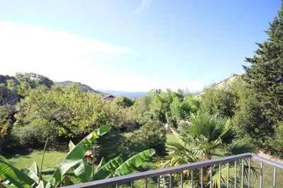 a view of a garden with trees and bushes at Les chambres de Sophie in Chalabre