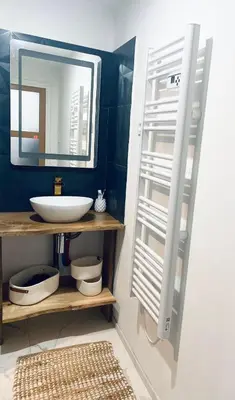 a bathroom with a sink and a mirror at A l ombre des remparts 3 in Carcassonne