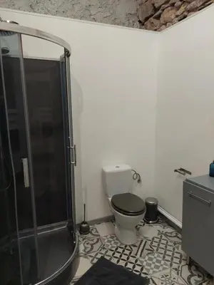 a bathroom with a shower and a toilet in it at Gite Studio Les Maisons de Gaïa in Tuchan