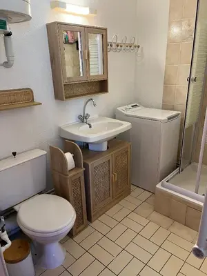 a bathroom with a toilet and a sink and a shower at Appartement T2 Gruissan port, rive gauche in Gruissan
