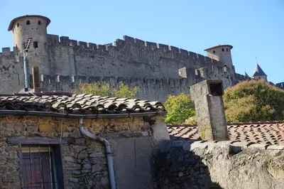 a castle with a wall on top of a building at Le 100 in Carcassonne