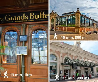 two pictures of a building with a man walking in front at La cabane bleue à Narbonne in Narbonne