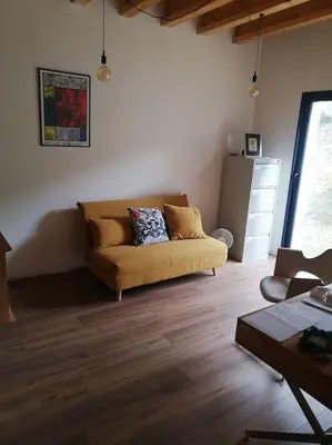 a living room with a couch and wooden floors at Magnifique villa avec piscine, jacuzzi et billard in Limoux