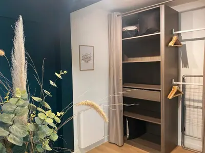 a room with a closet with a plant at L'alcôve - T2 Calme, Terrasse & Parking privé in Castres