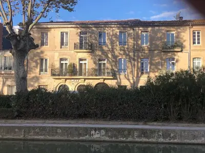 a large building with a tree in front of it at Dupleix au Fil du Canal in Narbonne