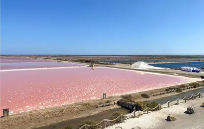 an aerial view of a pink lake of water at 1 Bedroom Gorgeous Home In Capestang in Capestang