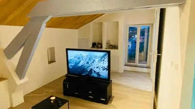 a flat screen tv sitting in a living room at Studio Cros climatisé in Castres