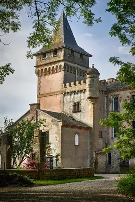 an old castle with a tower on top of it at Château de Sibra in Lagarde
