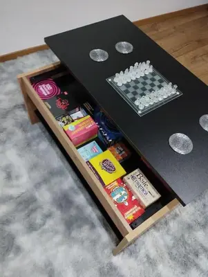 a black table with a chess board on top of it at Soleil Sucré T2 Centre historique de Narbonne in Narbonne