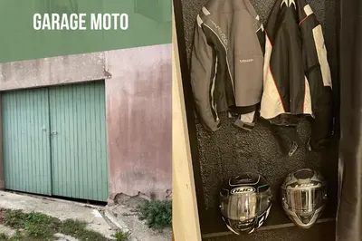 a wall with a jacket and helmet and a garage door at L'Alcove in Carcassonne