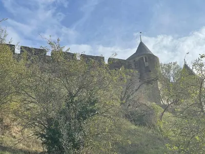 an old building on top of a hill with trees at L'Alcove in Carcassonne