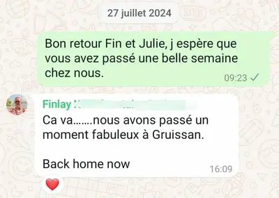 a screenshot of a cell phone with a text message at Appartement RDC vue mer - GRUISSAN in Gruissan