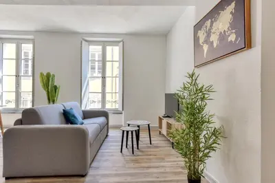 a living room with a couch and a tv at Ò Grand Carnot/Hyper centre/Proche Gare in Carcassonne