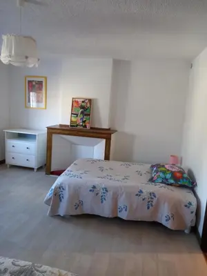 a bedroom with a bed and a dresser in it at La Maison de Chouquette in Limoux