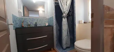 a bathroom with a toilet and a sink and a shower at Chambre spacieuse, indépendante, 700m de la gare in Narbonne