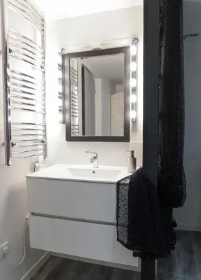 a bathroom with a white sink and a mirror at Pamiers gare - 2 Appartements à louer ou Chambre parentale indépendante in Pamiers