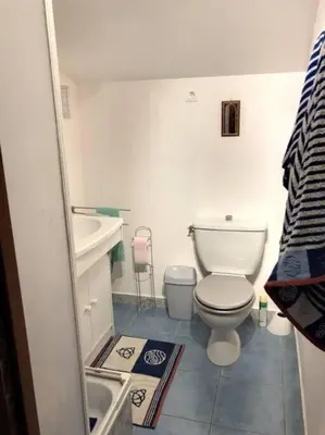 a small bathroom with a toilet and a sink at La maison d' Anne , nature et convivialité ... in Albas