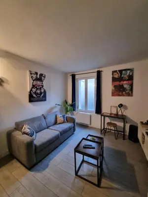 a living room with a couch and a table at L'appart cinéma Centre ville Narbonne in Narbonne