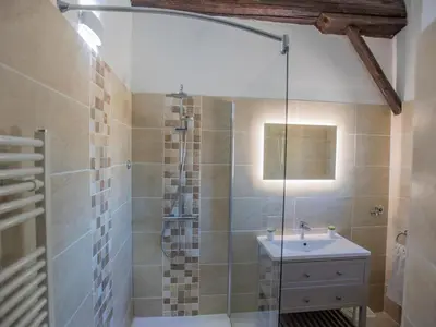 a bathroom with a shower and a sink at Lécurie in Montréal