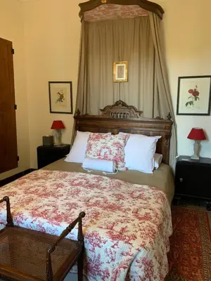 a bedroom with a large bed with a canopy at La Maison du Magistrat in Durban-Corbières