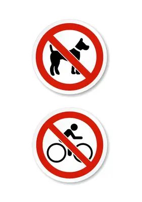 two red prohibitory signs with a dog and a person and a prohibitory sign at Studio mosaïque Narbonne in Narbonne